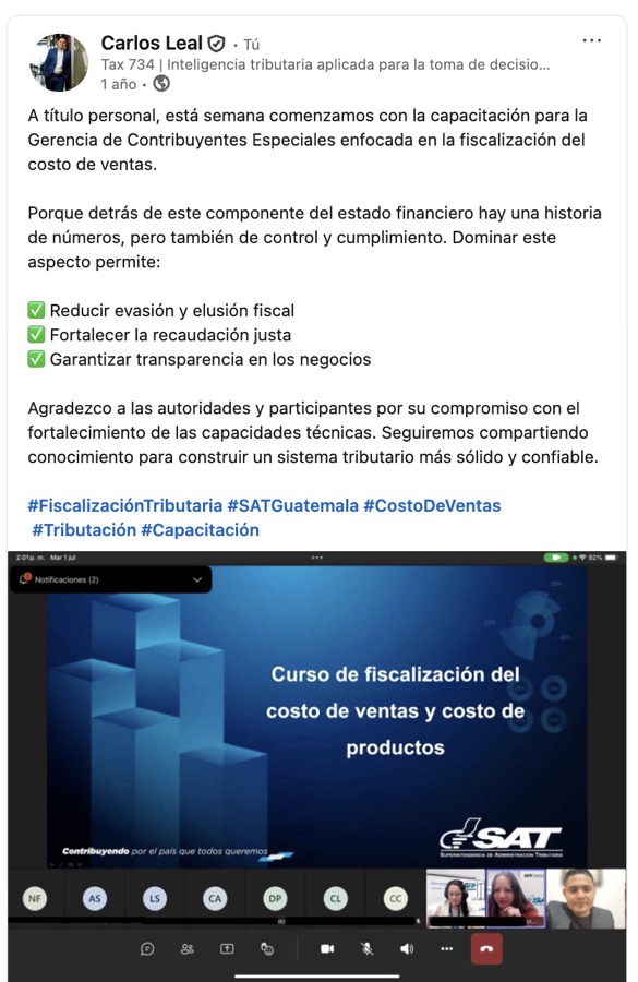 Curso de fiscalización del costo de ventas, SAT