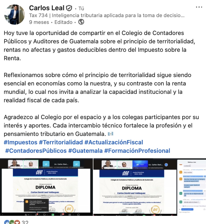 Diploma del Colegio de Contadores Públicos y Auditores de Guatemala